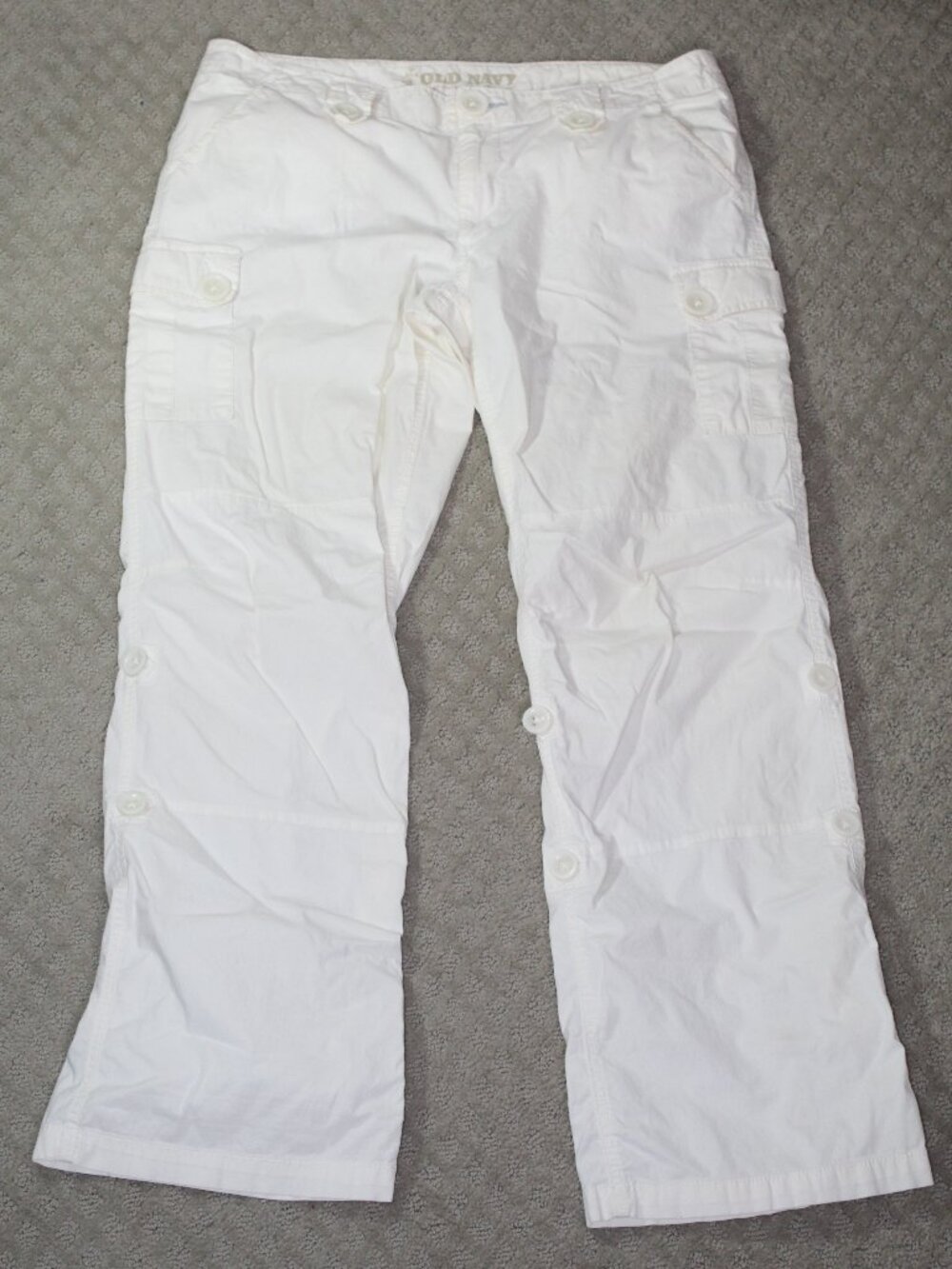 Vintage Old Navy Size 12 White Straight Leg Roll Up Utility Cargo Pants